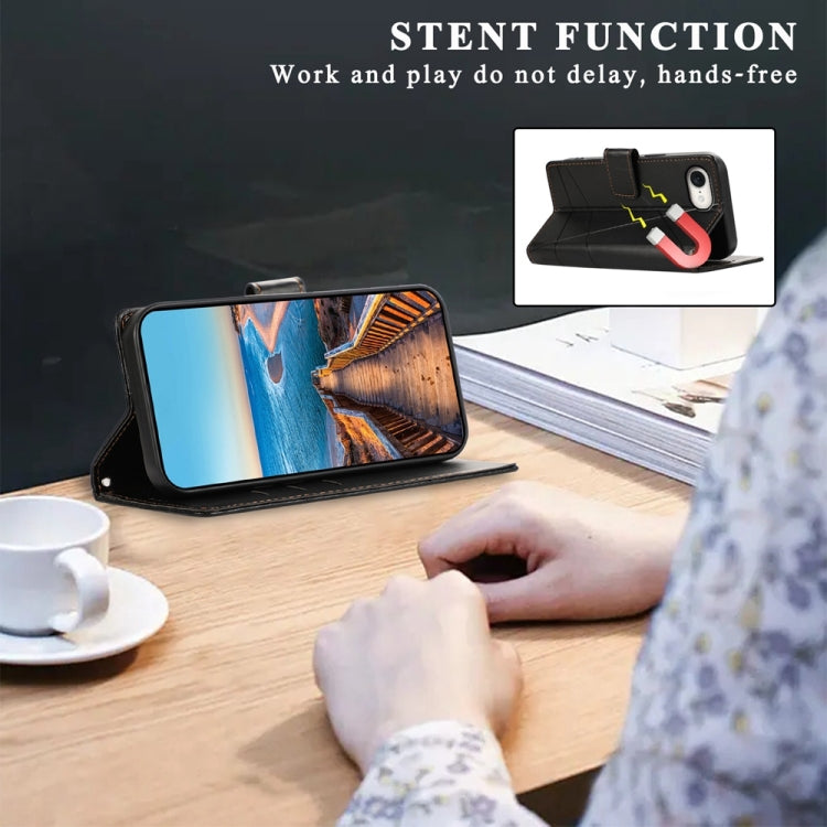 For iPhone 16e PU Genuine Leather Texture Embossed Line Phone Case(Black)