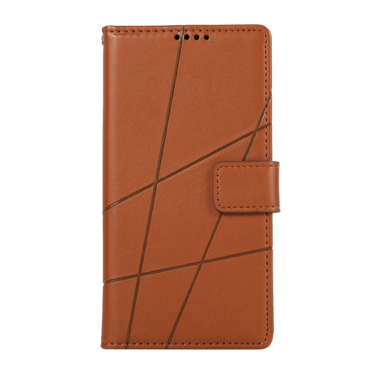For iPhone 16e PU Genuine Leather Texture Embossed Line Phone Case(Brown)