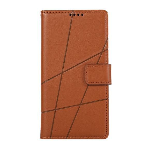For iPhone 16e PU Genuine Leather Texture Embossed Line Phone Case(Brown)