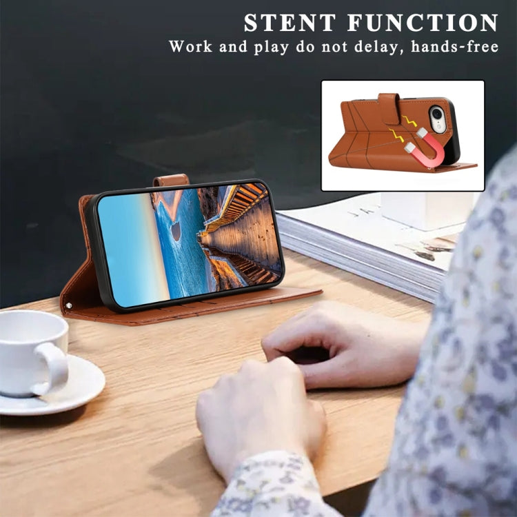 For iPhone 16e PU Genuine Leather Texture Embossed Line Phone Case(Brown)