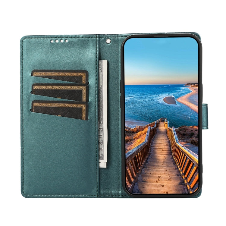 For iPhone 16e PU Genuine Leather Texture Embossed Line Phone Case(Green)