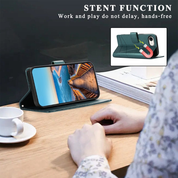 For iPhone 16e PU Genuine Leather Texture Embossed Line Phone Case(Green)