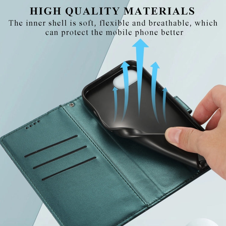 For iPhone 16e PU Genuine Leather Texture Embossed Line Phone Case(Green)