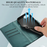 For iPhone 16e PU Genuine Leather Texture Embossed Line Phone Case(Green)