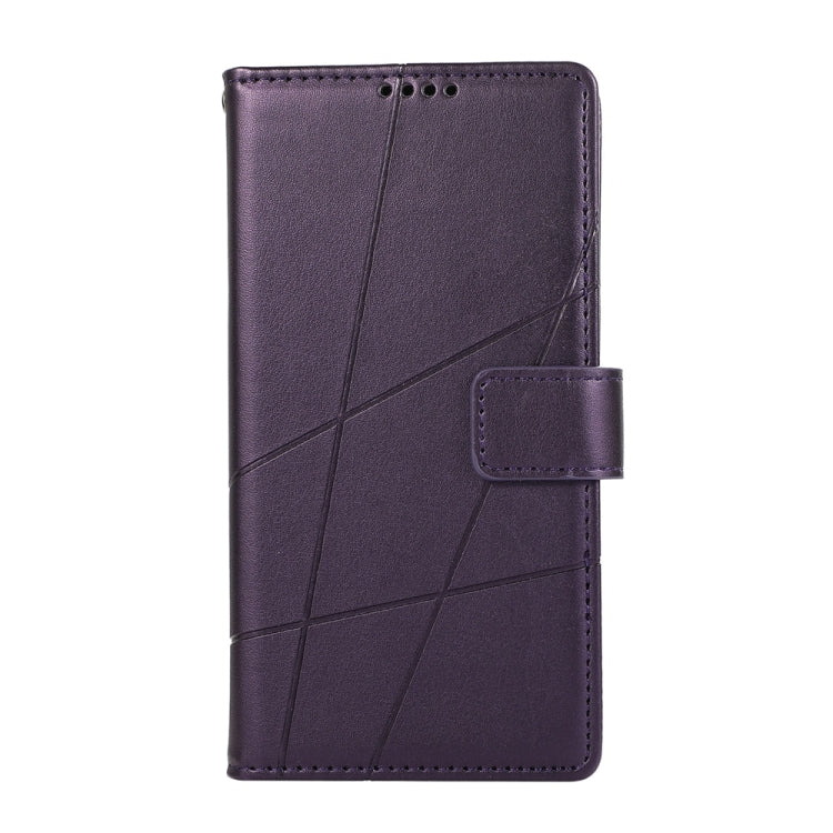 For iPhone 16e PU Genuine Leather Texture Embossed Line Phone Case(Purple)