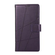 For iPhone 16e PU Genuine Leather Texture Embossed Line Phone Case(Purple)