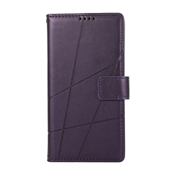 For iPhone 16e PU Genuine Leather Texture Embossed Line Phone Case(Purple)