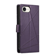 For iPhone 16e PU Genuine Leather Texture Embossed Line Phone Case(Purple)