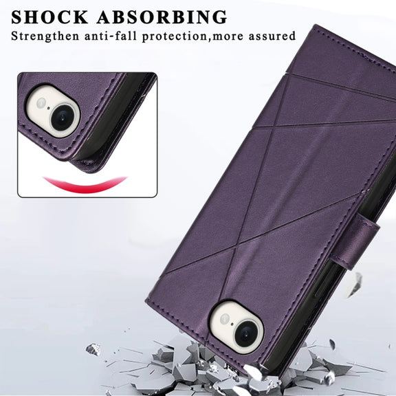 For iPhone 16e PU Genuine Leather Texture Embossed Line Phone Case(Purple)