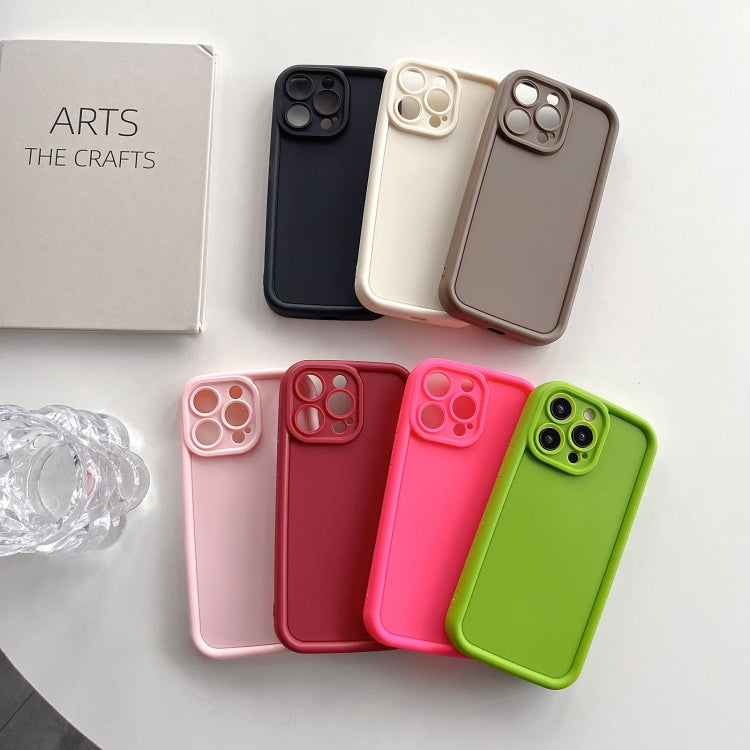 For iPhone 15 Plus Fine Hole Shockproof Frame Frosted TPU Phone Case(Brown)