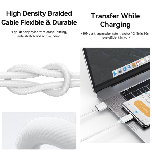 USAMS USB To Type-C 6A Aluminum Alloy Clear LED Fast Charge Data Cable, Length: 1.2m(Black)