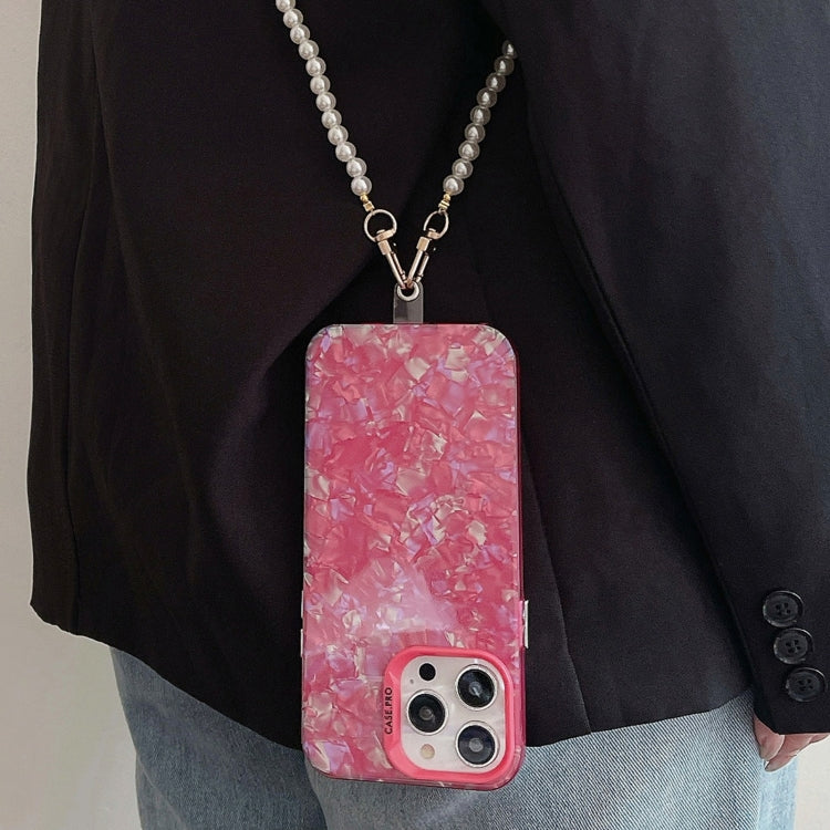For iPhone 14 Shell Texture Crossbody Pearl Chain TPU Hybrid Acrylic Phone Case(Purple)