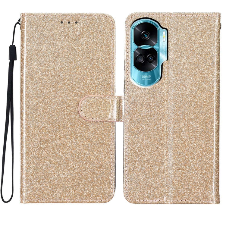 For Honor 90 Lite Glitter Powder Flip Leather Phone Case(Gold)
