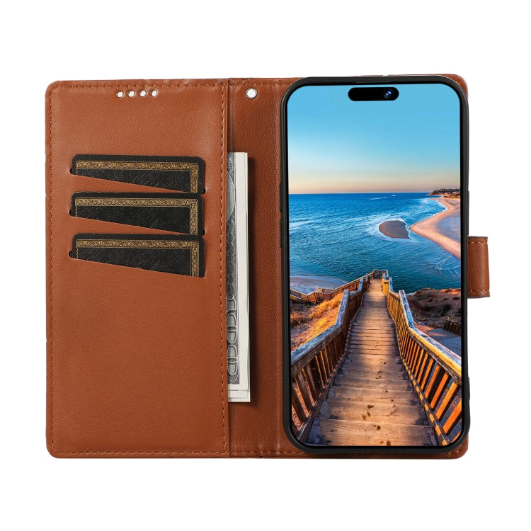For Xiaomi Redmi Note 12 Pro+ 5G Global PU Genuine Leather Texture Embossed Line Phone Case(Brown)