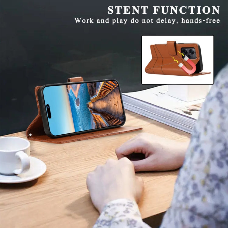For Xiaomi Redmi Note 12 Pro+ 5G Global PU Genuine Leather Texture Embossed Line Phone Case(Brown)