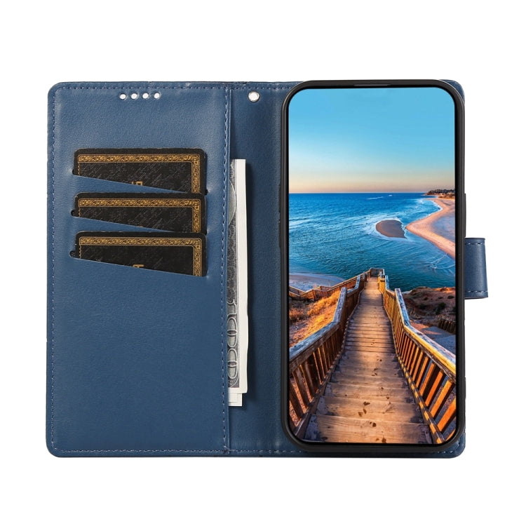 For Xiaomi 14 PU Genuine Leather Texture Embossed Line Phone Case(Blue)
