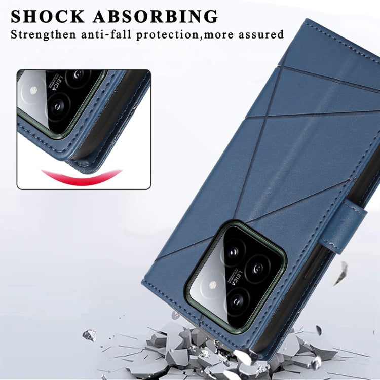 For Xiaomi 14 PU Genuine Leather Texture Embossed Line Phone Case(Blue)