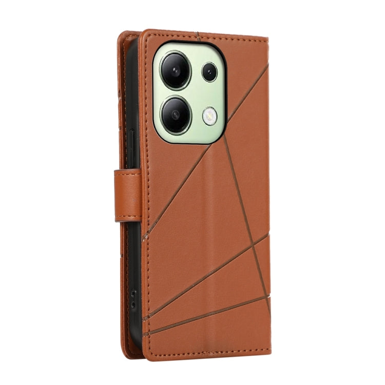 For Xiaomi Redmi Note 13 4G PU Genuine Leather Texture Embossed Line Phone Case(Brown)