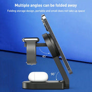 B-23 3 in 1 Foldable Magnetic Wireless Charger Phone Holder, Plug:AU Plug(Black)