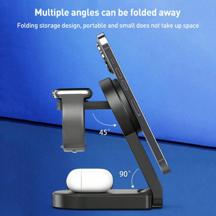 B-23 3 in 1 Foldable Magnetic Wireless Charger Phone Holder, Plug:AU Plug(Black)