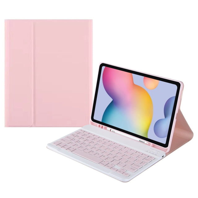 For Samsung Galaxy Tab A9 Square Cap Bluetooth Keyboard Leather Case with Pen Slot(Pink)