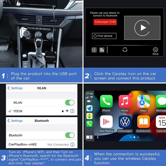 USB + USB-C / Type-C Wired to Wireless Carplay Adapter(Black)