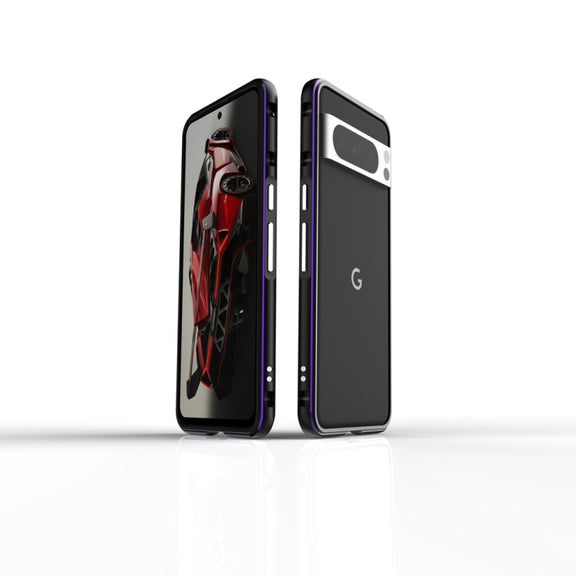 For Google Pixel 8 Pro Aurora Series Metal Frame Phone Case(Black Purple)