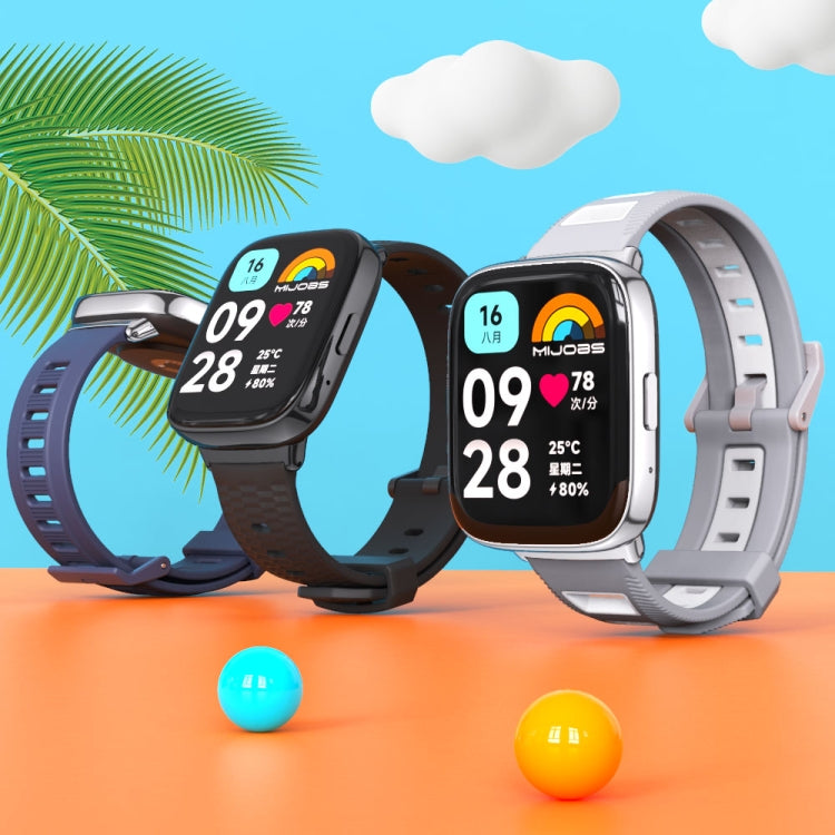 For Redmi Watch 3 Lite / Watch 3 Active Mijobs Flat Hole Breathable TPU Watch Band(Black+Silver)