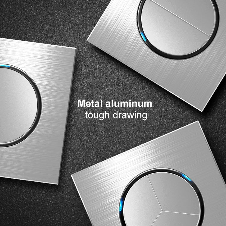 86mm Gray Aluminum Wire Drawing LED Switch Panel, Style:Four Open Dual Control