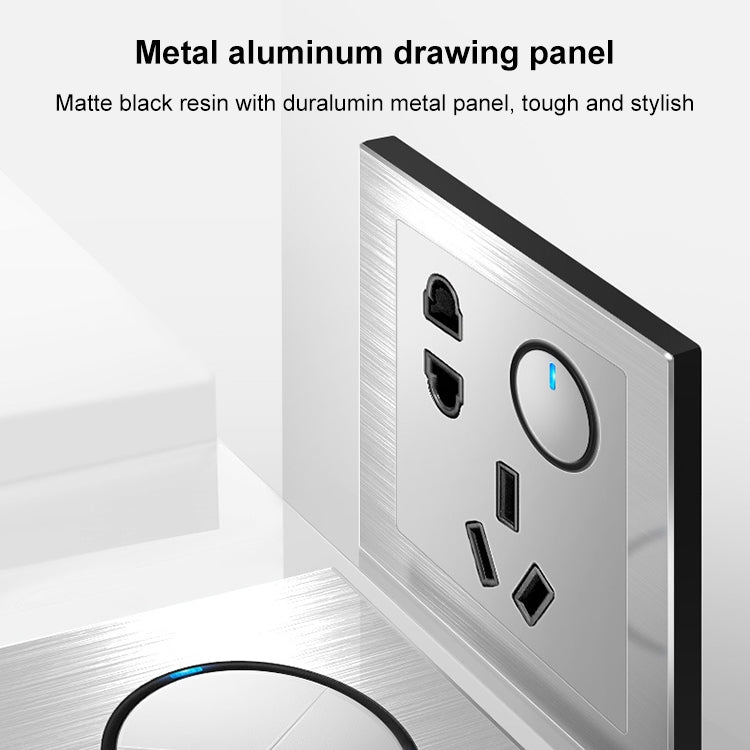 86mm Gray Aluminum Wire Drawing LED Switch Panel, Style:Computer Socket