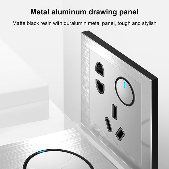 86mm Gray Aluminum Wire Drawing LED Switch Panel, Style:TV-Computer Socket