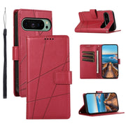 For Google Pixel 9 PU Genuine Leather Texture Embossed Line Phone Case(Red)