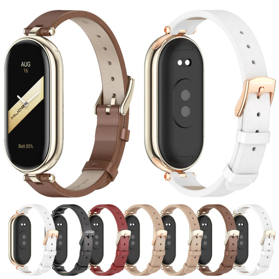 For Xiaomi Smart Band 10 / 9 / 8 Mijobs First Layer Cowhide Watch Band(Apricot Light Gold)