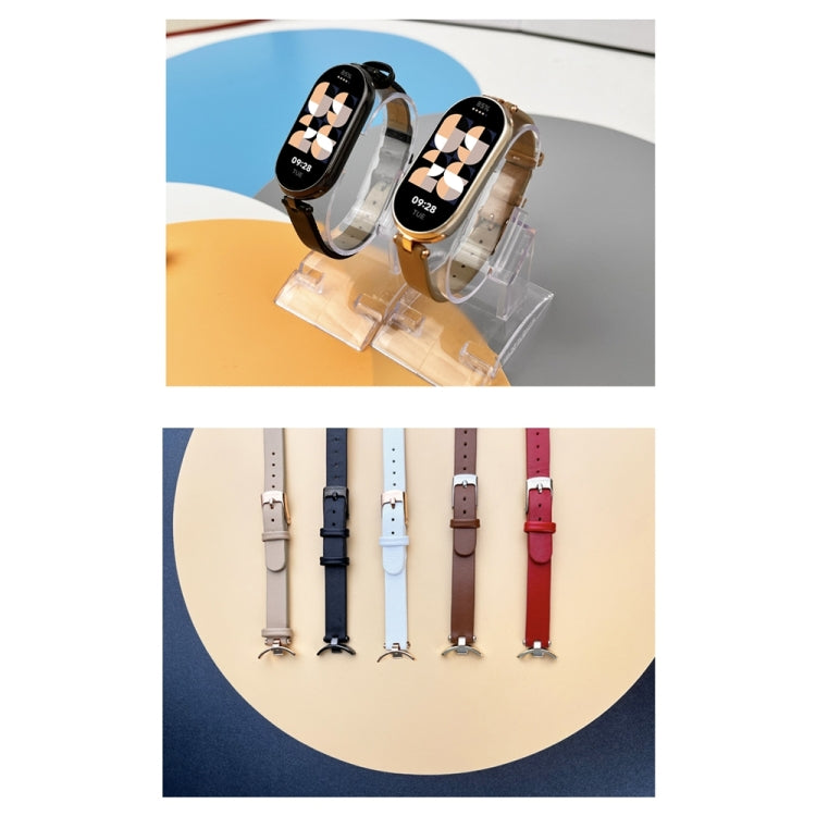 For Xiaomi Smart Band 10 / 9 / 8 Mijobs First Layer Cowhide Watch Band(Apricot Light Gold)