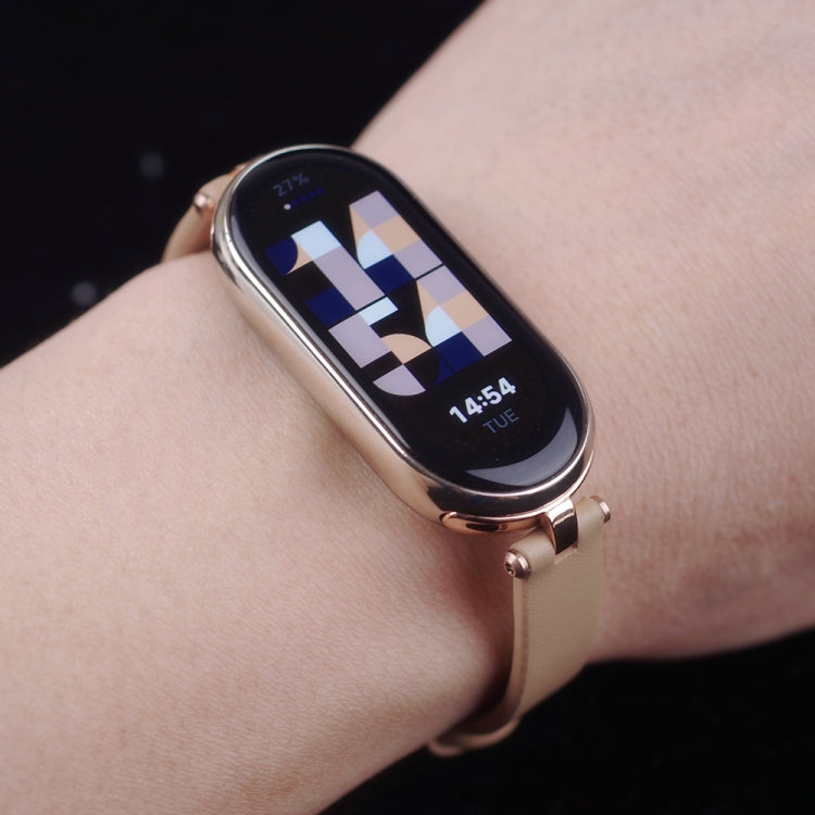 For Xiaomi Smart Band 10 / 9 / 8 Mijobs First Layer Cowhide Watch Band(Apricot Light Gold)