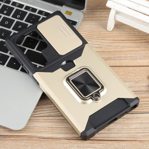 For Samsung Galaxy S24 Ultra 5G Camera Shield Card Slot PC+TPU Phone Case(Gold)