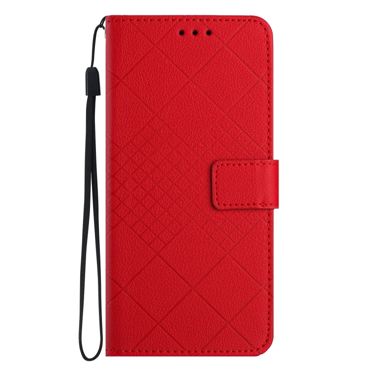 For iPhone 16e Rhombic Grid Texture Leather Phone Case(Red)