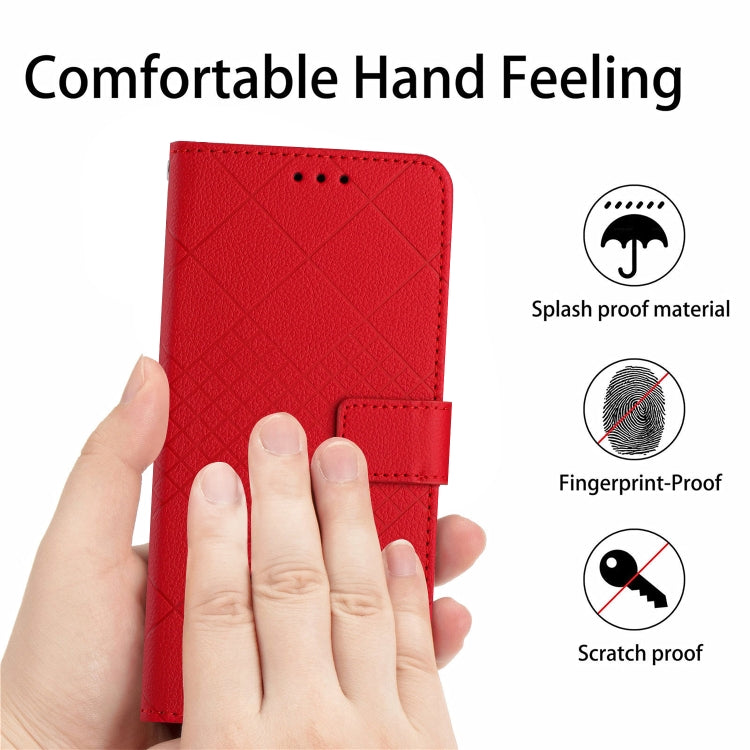 For iPhone 16e Rhombic Grid Texture Leather Phone Case(Red)