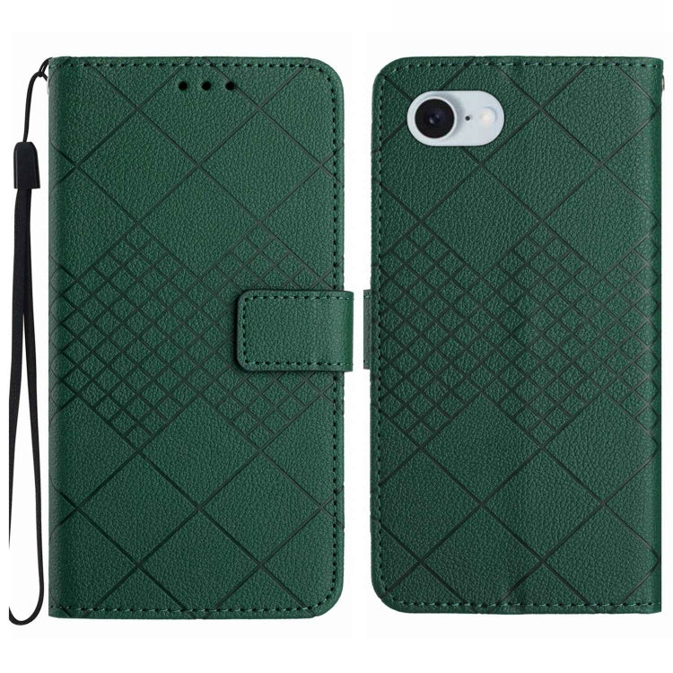 For iPhone 16e Rhombic Grid Texture Leather Phone Case(Green)
