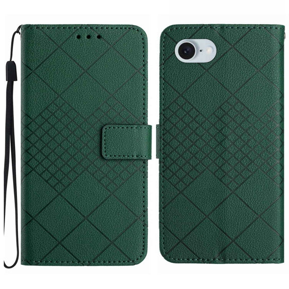For iPhone 16e Rhombic Grid Texture Leather Phone Case(Green)