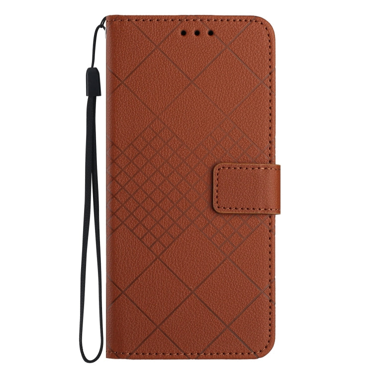 For iPhone 16e Rhombic Grid Texture Leather Phone Case(Brown)