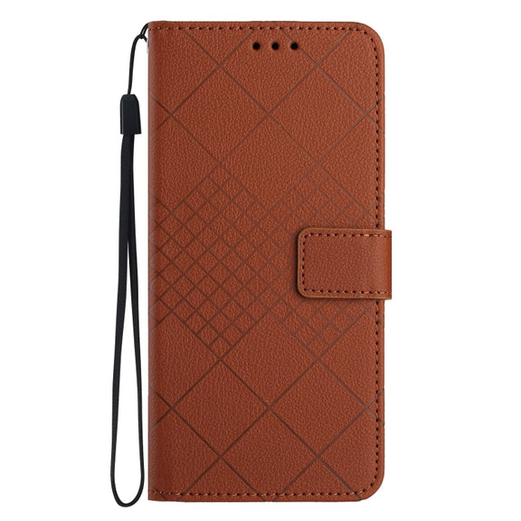 For iPhone 16e Rhombic Grid Texture Leather Phone Case(Brown)