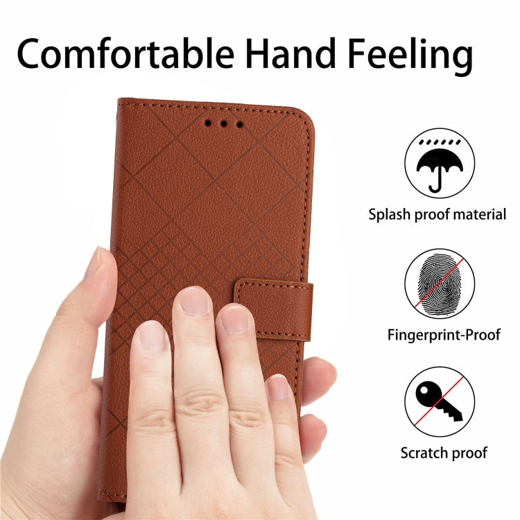For iPhone 16e Rhombic Grid Texture Leather Phone Case(Brown)