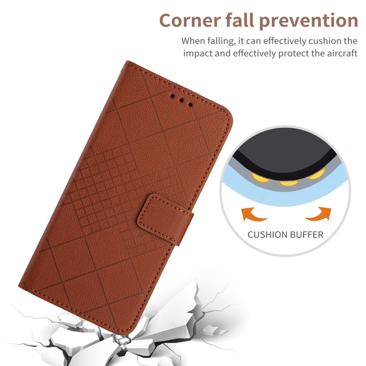 For iPhone 16e Rhombic Grid Texture Leather Phone Case(Brown)