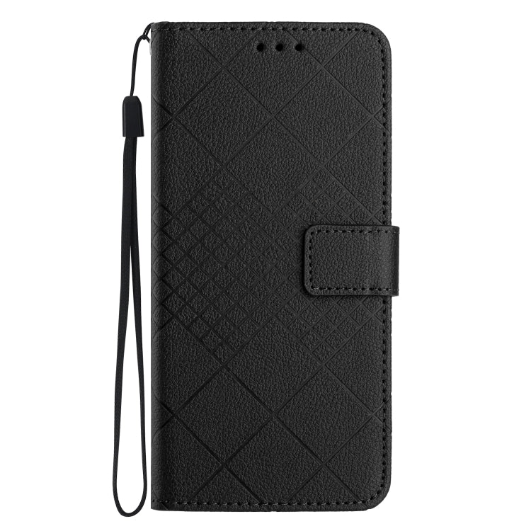 For iPhone 16e Rhombic Grid Texture Leather Phone Case(Black)