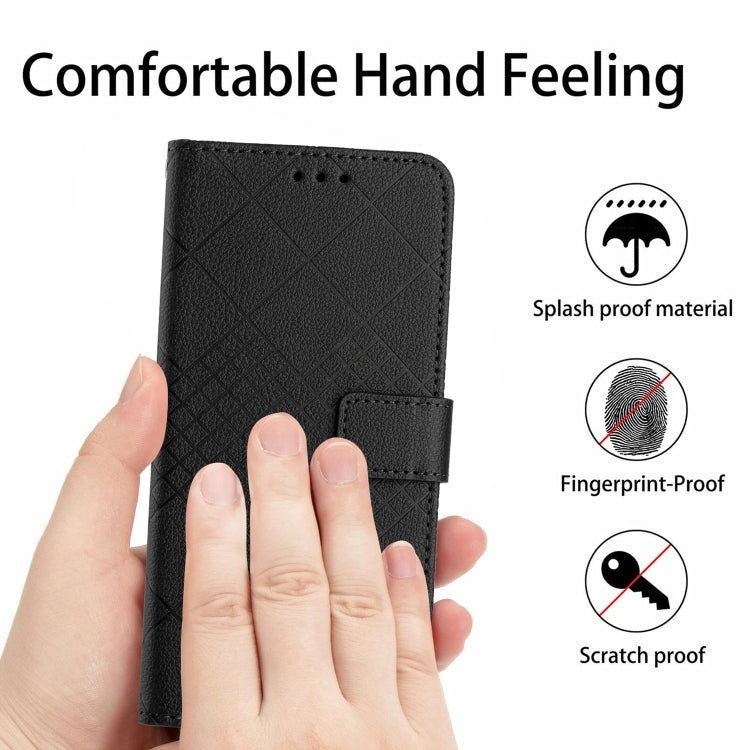 For iPhone 16e Rhombic Grid Texture Leather Phone Case(Black)