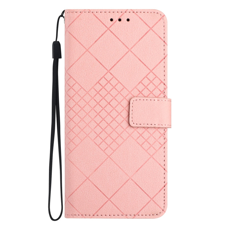 For iPhone 16e Rhombic Grid Texture Leather Phone Case(Pink)