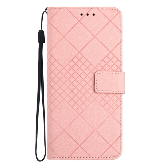 For iPhone 16e Rhombic Grid Texture Leather Phone Case(Pink)