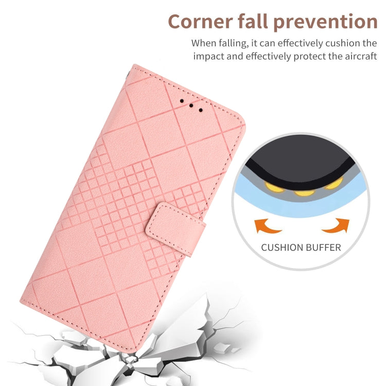 For iPhone 16e Rhombic Grid Texture Leather Phone Case(Pink)