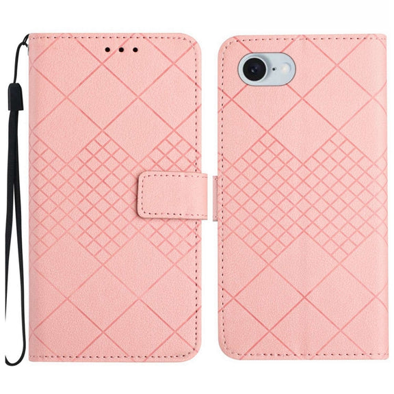 For iPhone 16e Rhombic Grid Texture Leather Phone Case(Pink)